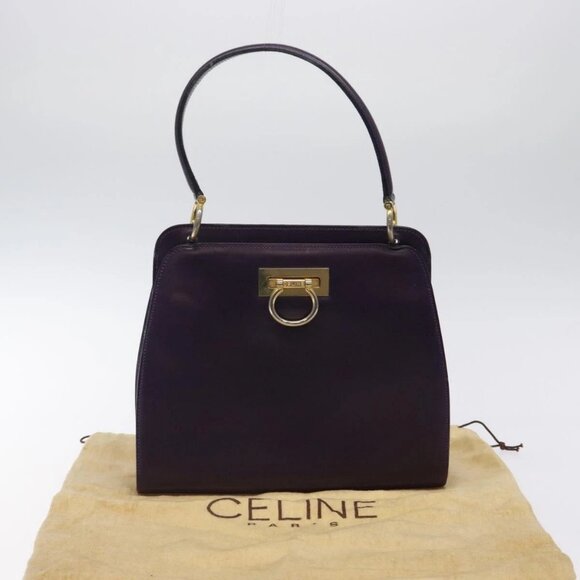 CELINE Hand Bag Leather Purple Gold Auth - Picture 2 of 16